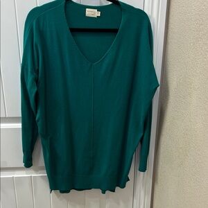 Elegant Teal V-Neck Sweater oversized